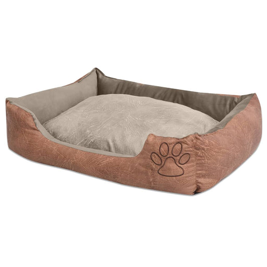 Hundebett mit Kissen PU Kunstleder Größe XL Beige