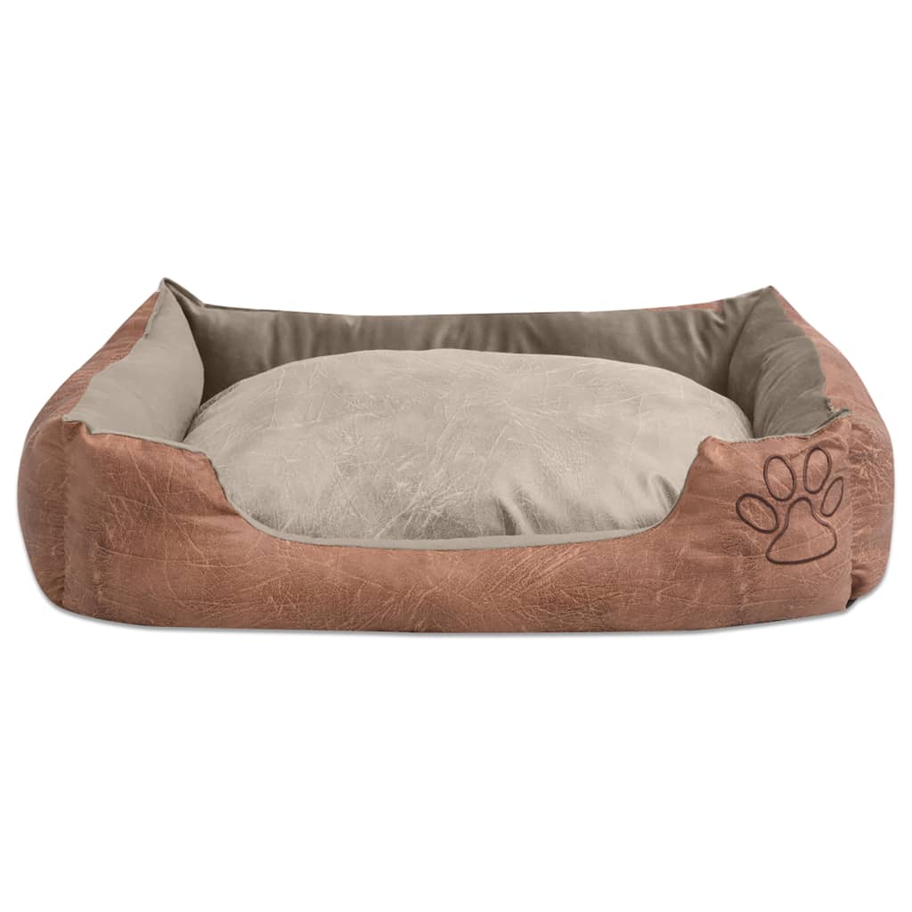 Hundebett mit Kissen PU Kunstleder Größe XL Beige