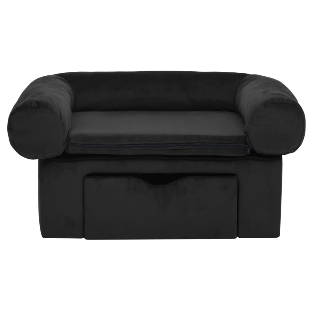 Hundesofa mit Schublade Schwarz 75x50x38 cm Plüsch