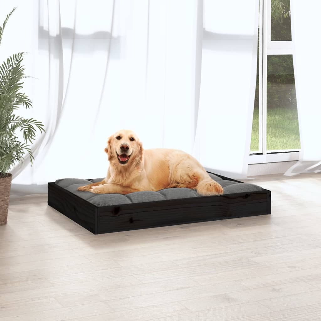 Hundebett Schwarz 71,5x54x9 cm Massivholz Kiefer