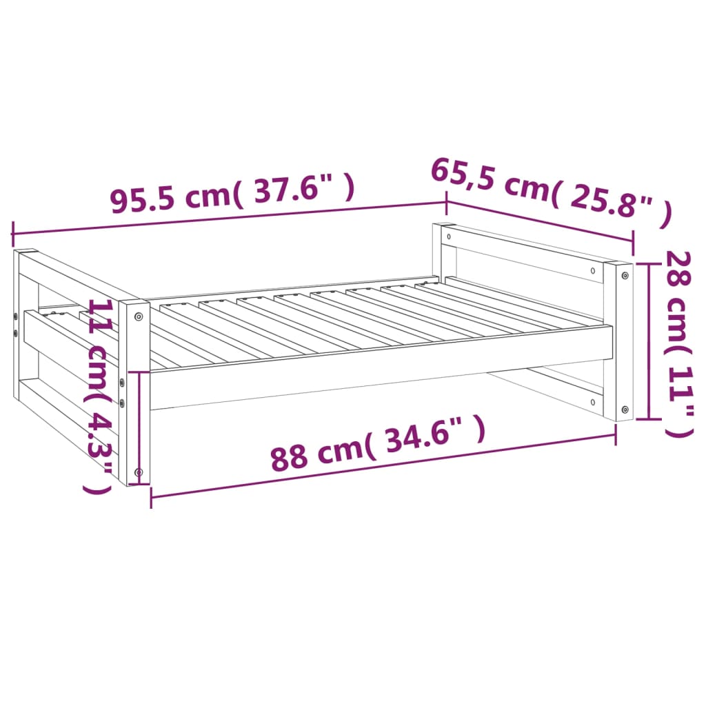 Hundebett 95,5x65,5x28 cm Massivholz Kiefer