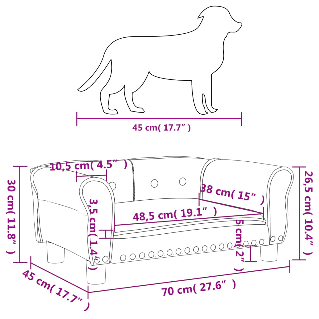 Hundebett Schwarz 70x45x30 cm Samt