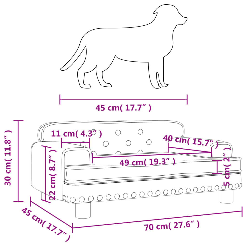 Hundebett Dunkelgrau 70x45x30 cm Samt