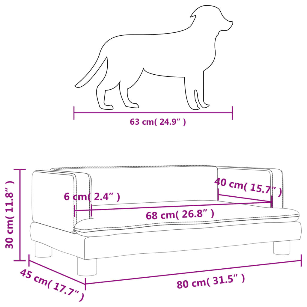 Hundebett Schwarz 80x45x30 cm Samt