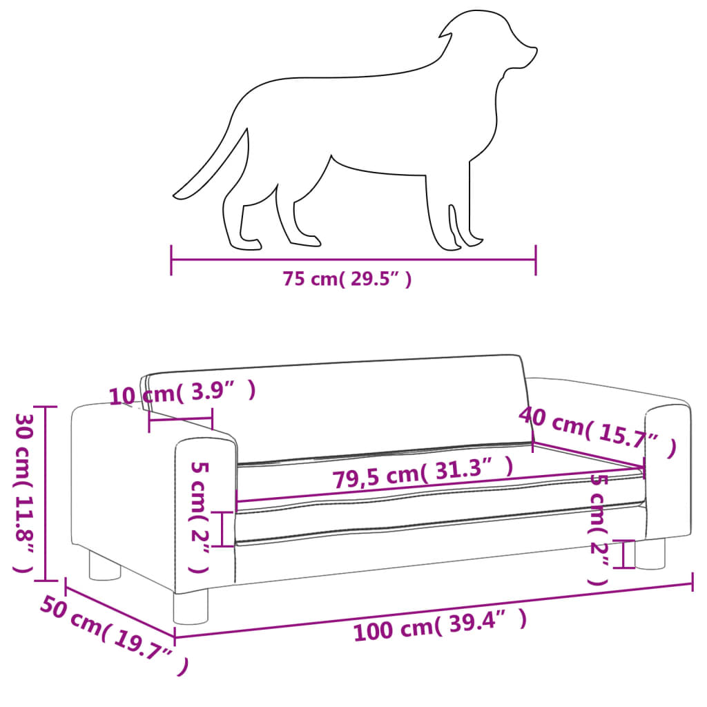 Hundebett mit Verlängerung Creme 100x50x30 cm Samt