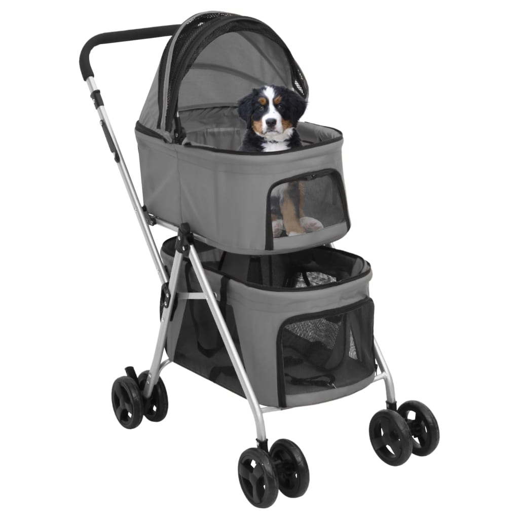 Hundewagen für 2 Hunde Faltbar Grau 83x48x97 cm Oxford-Gewebe